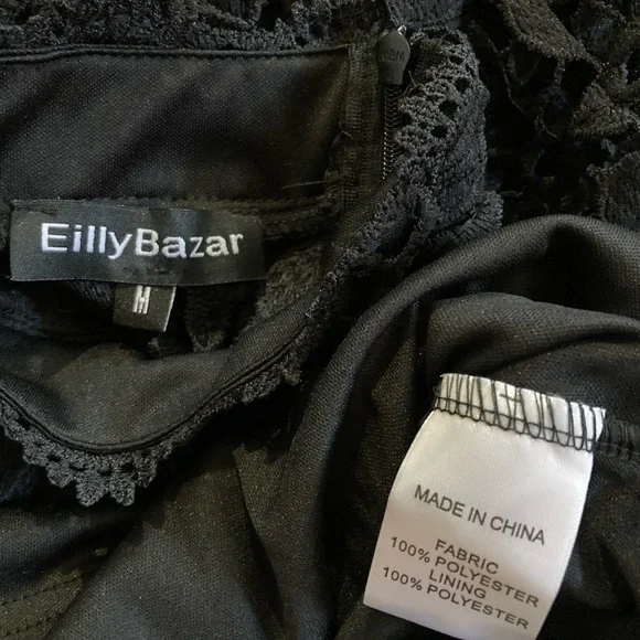 NWOT Eilly Bazar Black hollow out Lace long sleeve Mock neck Dress size M & L - Picture 14 of 14